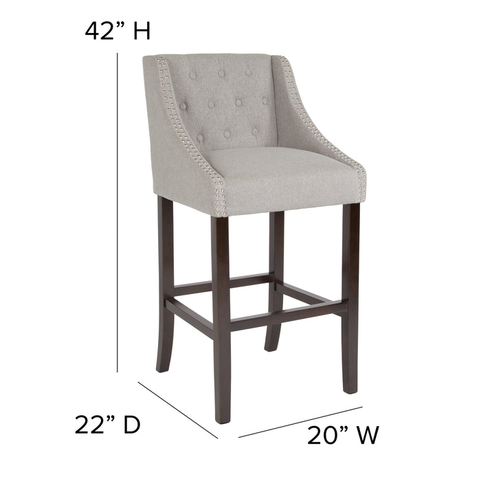 30"H Transitional Tufted Upholstered Walnut Barstool-Accent Nails