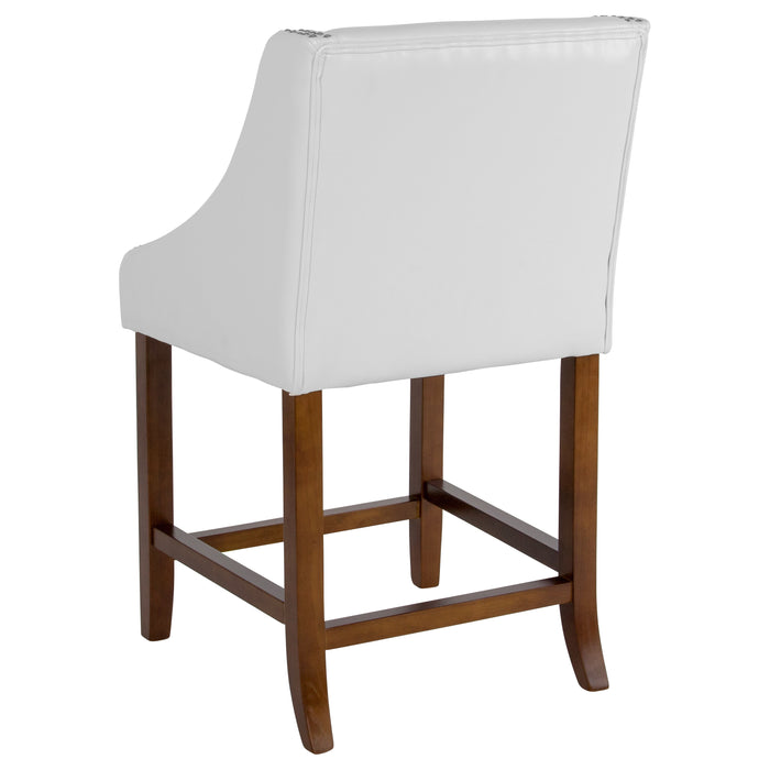 24" High Transitional Wood Counter Height Stool with Accent Nail Trim