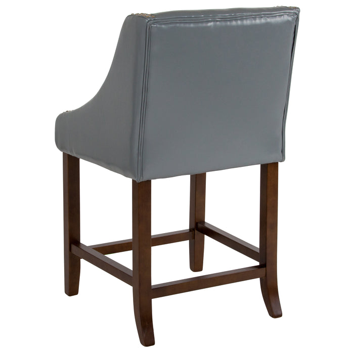 24" High Transitional Wood Counter Height Stool with Accent Nail Trim