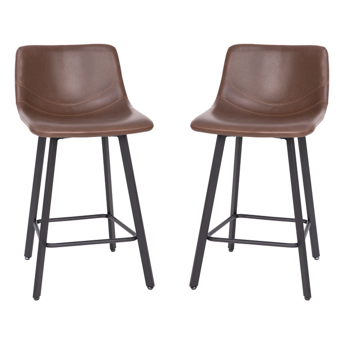 Sina Set of Two 24" Modern Upholstered Barstools, Matte Metal Frames and Plastic Floor Glides