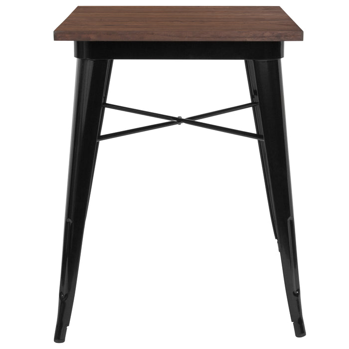23.5" Square Metal Indoor Table with Rustic Wood Top