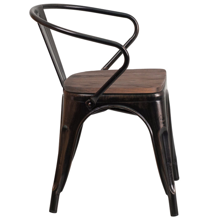 Metal Chair with Wood Seat and Arms