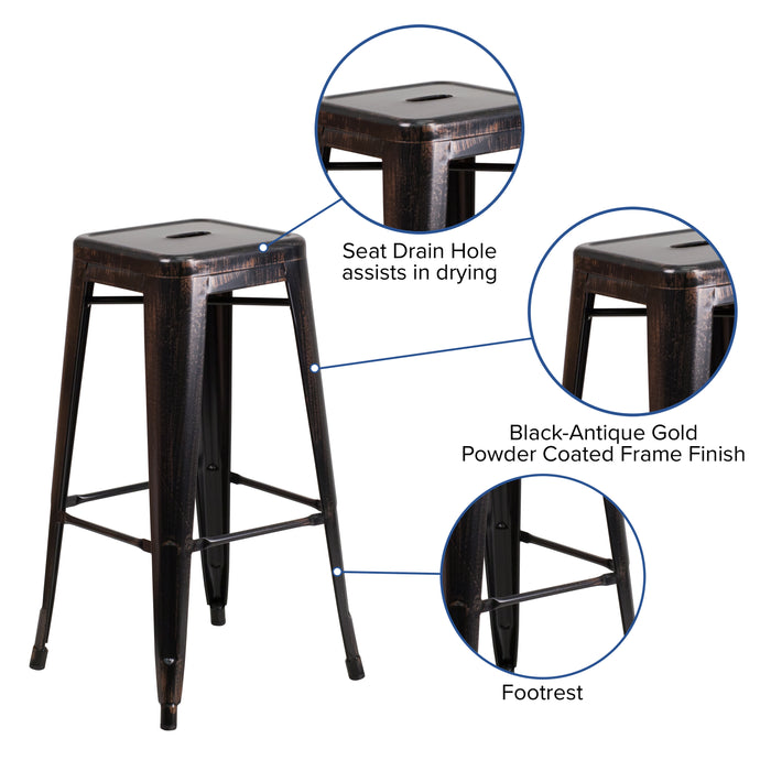 Commercial Grade 30"H Backless Metal Indoor-Outdoor Barstool with Square Seat
