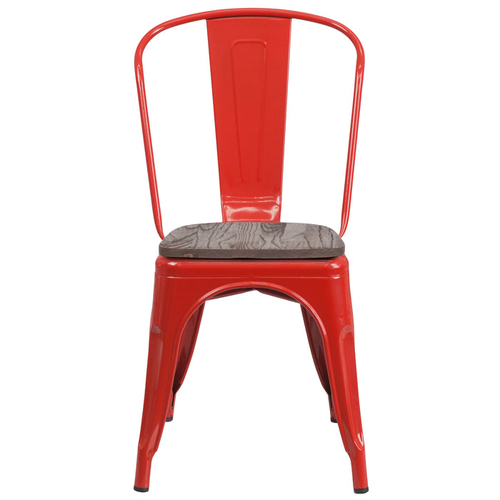 Colorful Metal Stackable Dining Chair with Wood Seat