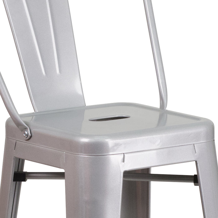 Commercial Grade 30"H Colorful Metal Indoor-Outdoor Barstool with Back