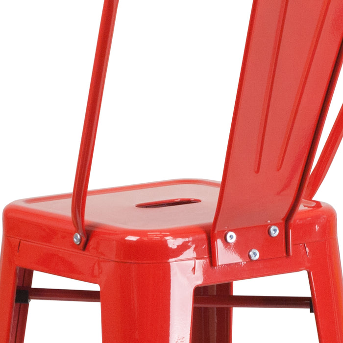Commercial Grade 30"H Colorful Metal Indoor-Outdoor Barstool with Back