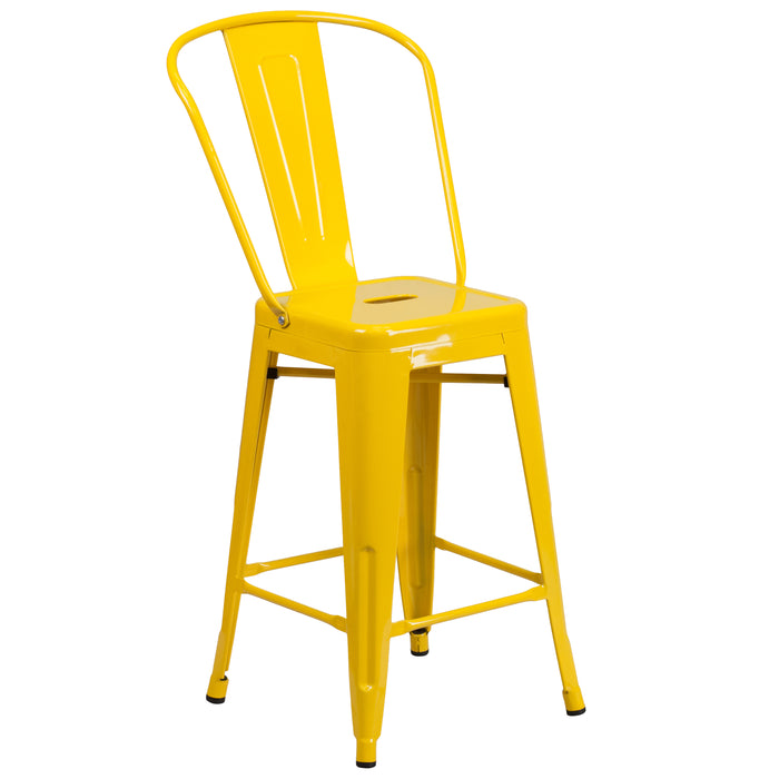 Commercial Grade 24"H Colorful Metal Indoor-Outdoor Counter Stool with Back