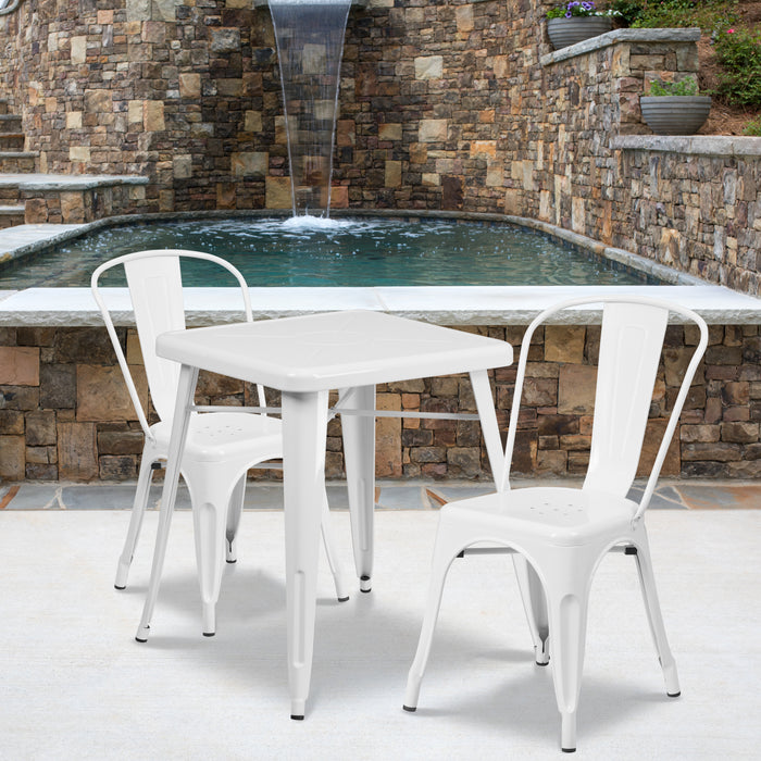 Commercial Grade 23.75" Square Metal Indoor-Outdoor Table Set w/ 2 Stack Chairs