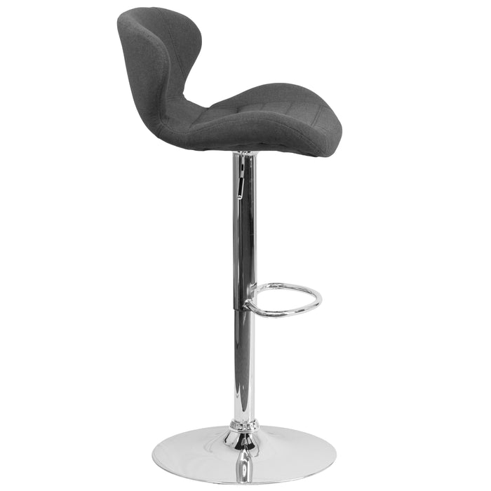 Curved Back Swivel Adjustable Height Barstool with Chrome Base