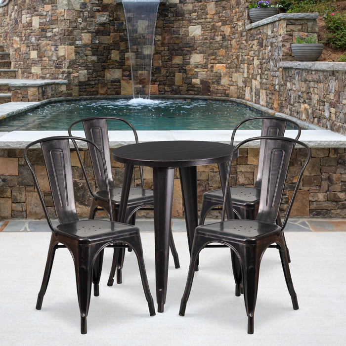 Commercial Grade 24" Round Metal Indoor-Outdoor Table Set with 4 Cafe Chairs