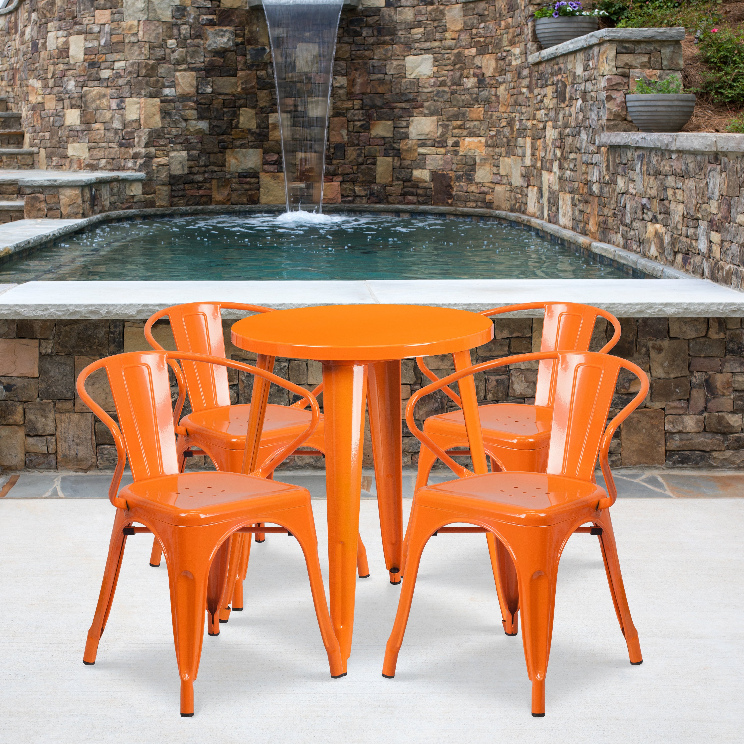 orange metal outdoor chairs