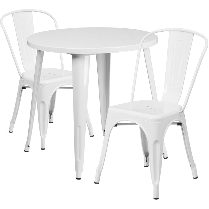 Commercial Grade 30" Round Metal Indoor-Outdoor Table Set with 2 Cafe Chairs