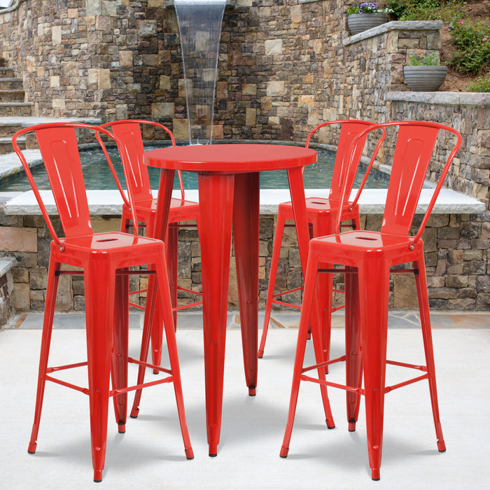 Commercial Grade 24" Round Metal Indoor-Outdoor Bar Table Set with 4 Cafe Stools