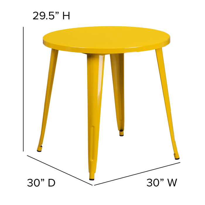 Commercial Grade 30" Round Colorful Metal Indoor-Outdoor Dining Table
