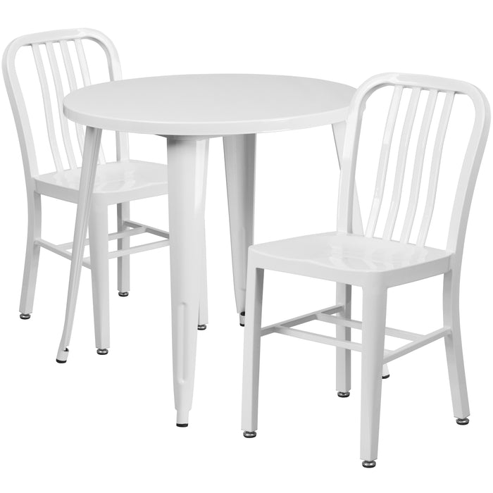 Commercial Grade 30" Round Metal Indoor-Outdoor Table Set & 2 Slat Back Chairs