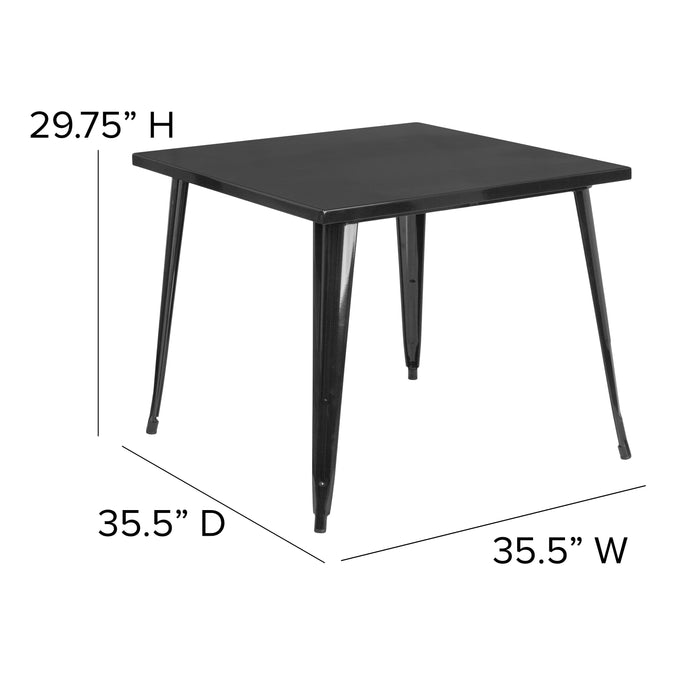 Commercial Grade 35.5" Square Colorful Metal Indoor-Outdoor Dining Table