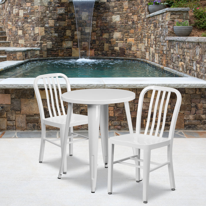 Commercial Grade 24" Round Metal Indoor-Outdoor Table Set & 2 Slat Back Chairs