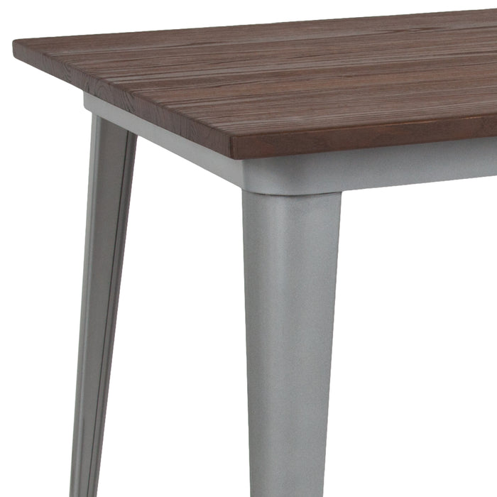 30.25" x 60" Rectangular Metal Indoor Table with Rustic Wood Top
