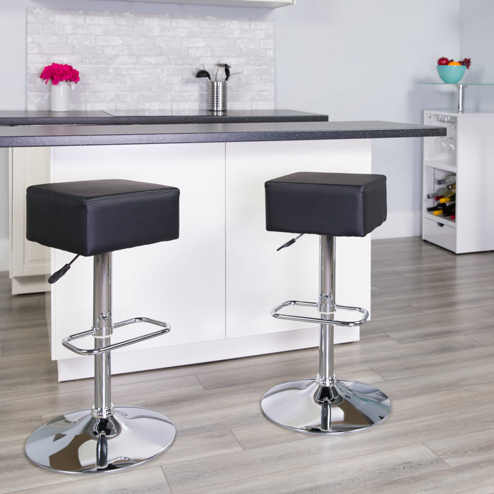 Swivel Square Seat Adjustable Height Barstool with Chrome Base