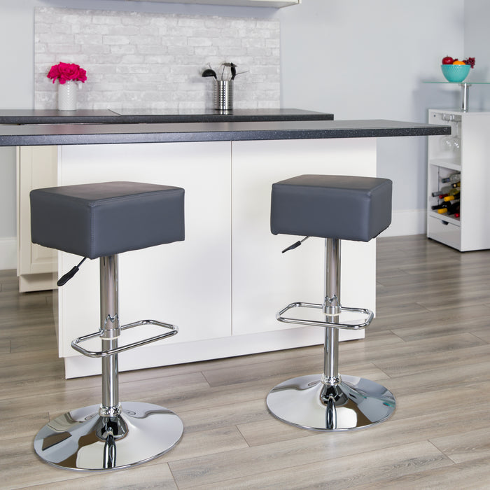 Swivel Square Seat Adjustable Height Barstool with Chrome Base