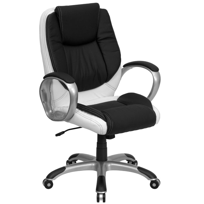 Mid-Back Two-Tone Leather Executive Swivel Office Chair with Arms