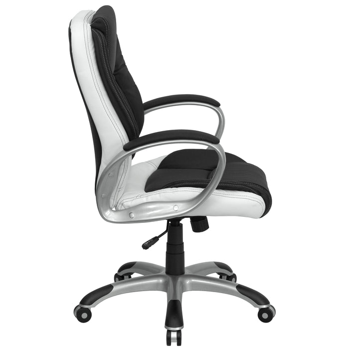 Mid-Back Two-Tone Leather Executive Swivel Office Chair with Arms