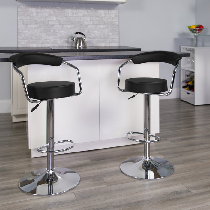 Contemporary Vinyl Adjustable Height Barstool with Arms