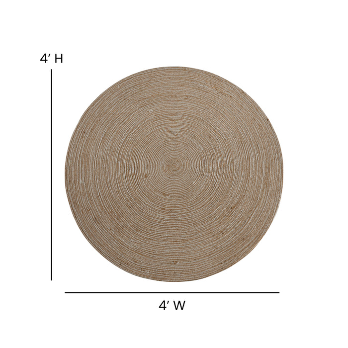 Round Braided Design Jute and Polyester Blend Indoor Area Rug - 4 Foot