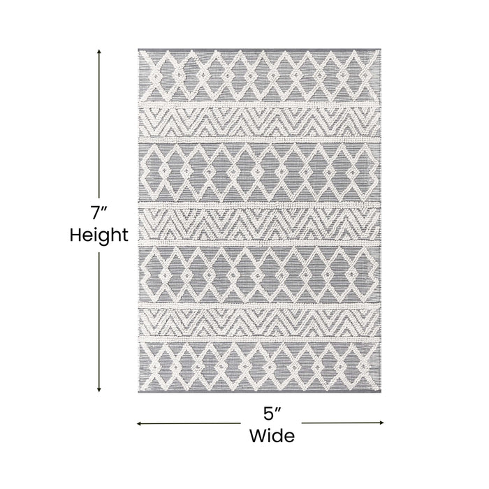 Hand Woven Boho Cotton & Polyester Blend Area Rug with Raised Geometric Diamond Design