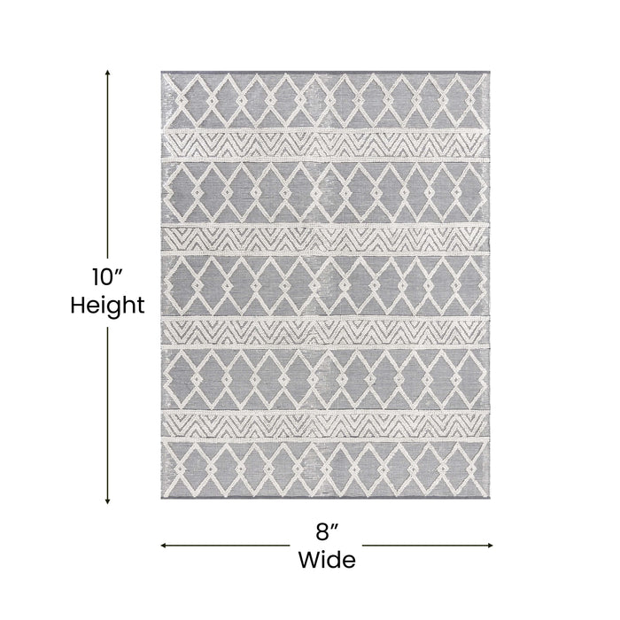Hand Woven Boho Cotton & Polyester Blend Area Rug with Raised Geometric Diamond Design