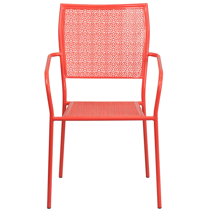 Commercial Grade Colorful Metal Patio Arm Chair with Square Back