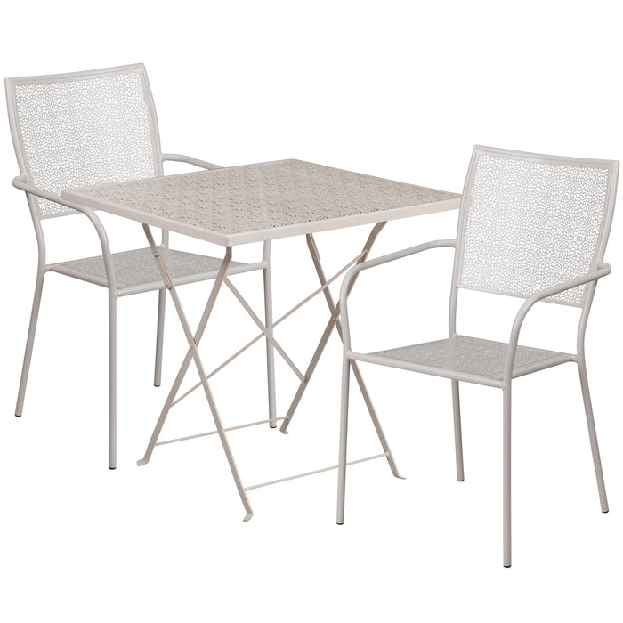 Commercial 28" Square Metal Folding Patio Table Set w/ 2 Square Back Chairs