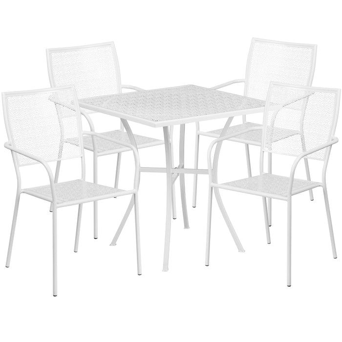 Commercial Grade 28" Square Metal Garden Patio Table Set w/ 4 Square Back Chairs