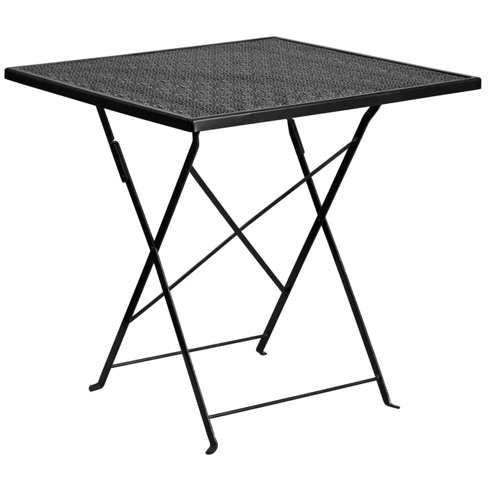 Commercial Grade 28" Square Metal Folding Patio Table Set w/ 2 Round Back Chairs