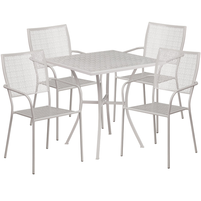 Commercial Grade 28" Square Metal Garden Patio Table Set w/ 4 Square Back Chairs