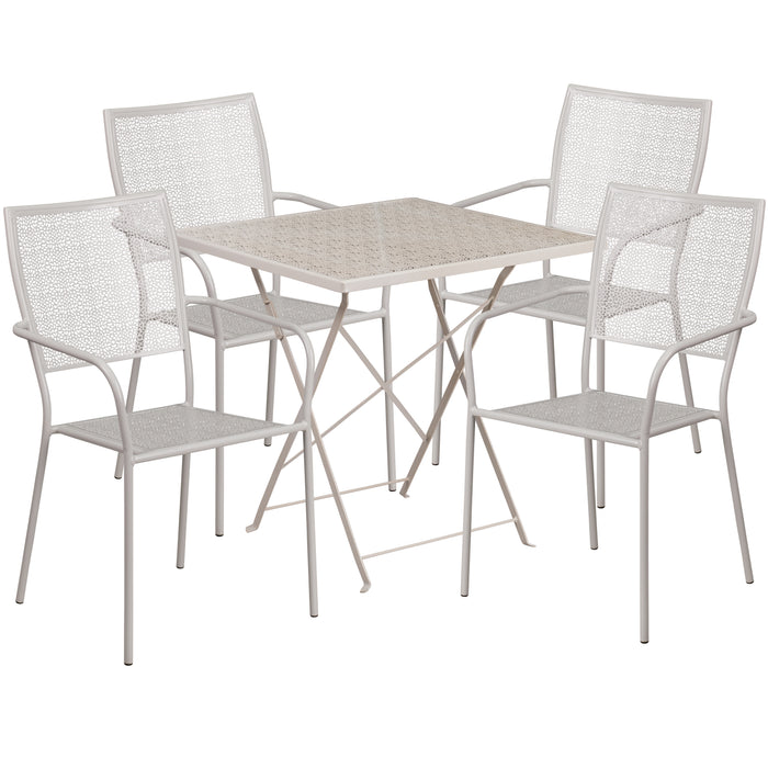 Commercial 28" Square Metal Folding Patio Table Set w/ 4 Square Back Chairs