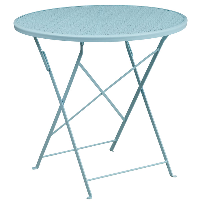Commercial Grade 30" Round Metal Folding Patio Table Set w/ 4 Square Back Chairs