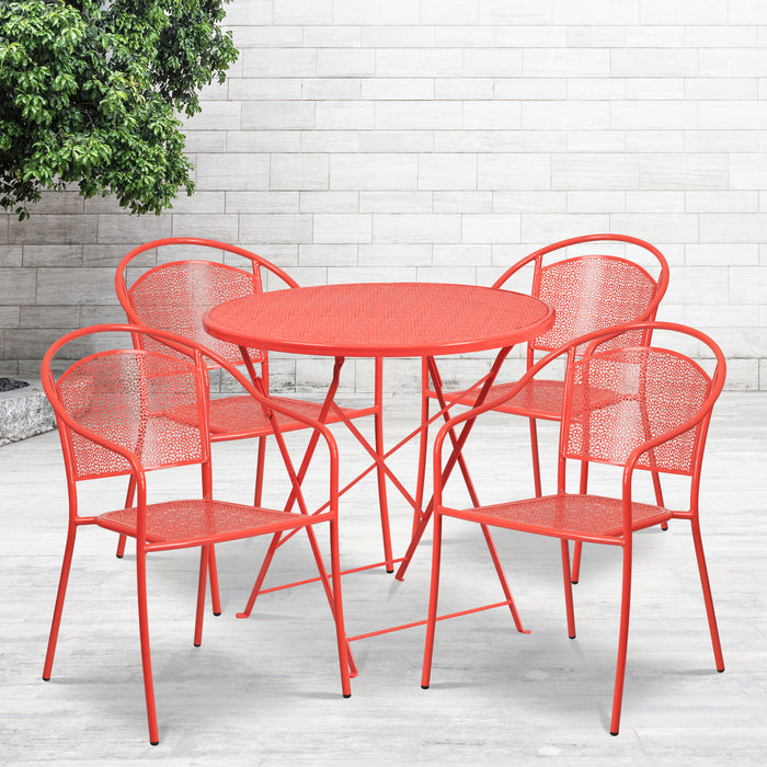 Commercial Grade 30" Round Metal Folding Patio Table Set w/ 4 Round Back Chairs