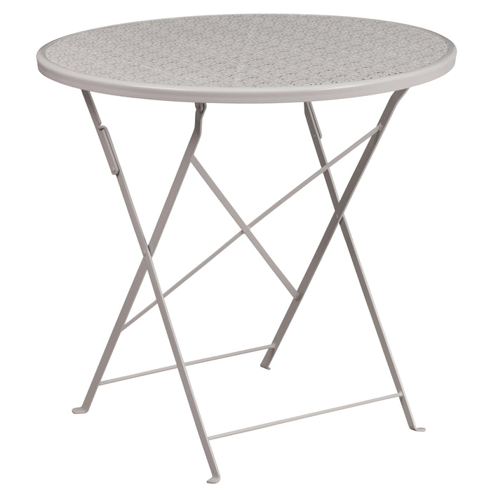 Commercial Grade 30" Round Metal Folding Patio Table Set w/ 2 Square Back Chairs