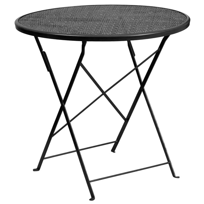 Commercial Grade 30" Round Metal Folding Patio Table Set w/ 2 Square Back Chairs