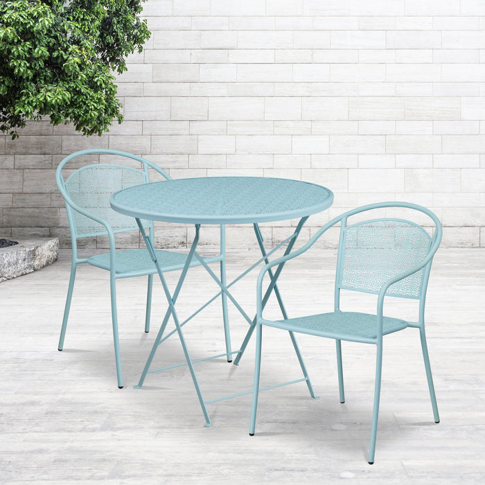 Commercial Grade 30" Round Metal Folding Patio Table Set w/ 2 Round Back Chairs