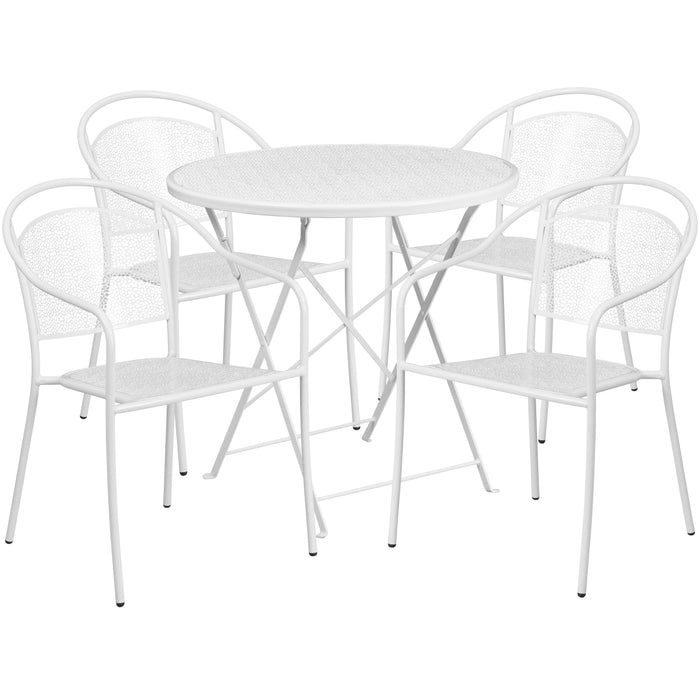 Commercial Grade 30" Round Metal Folding Patio Table Set w/ 4 Round Back Chairs