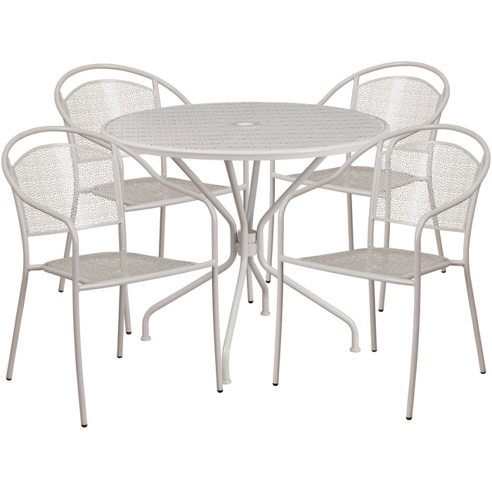Commercial 35.25" Round Metal Garden Patio Table Set w/ 4 Round Back Chairs