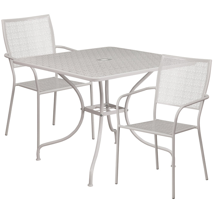 Commercial Grade 35.5" Square Metal Garden Patio Table Set, 2 Square Back Chairs