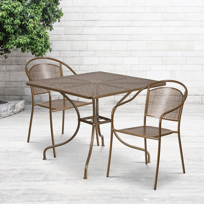 Commercial 35.5" Square Metal Garden Patio Table Set w/ 2 Round Back Chairs