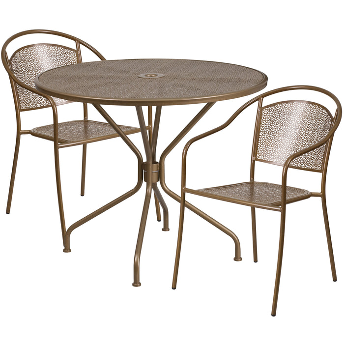 Commercial 35.25" Round Metal Garden Patio Table Set w/ 2 Round Back Chairs