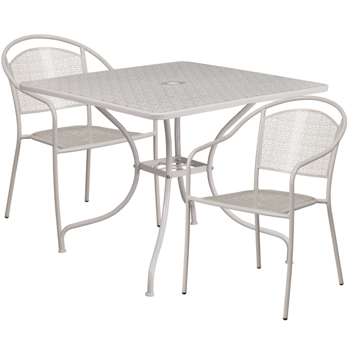 Commercial 35.5" Square Metal Garden Patio Table Set w/ 2 Round Back Chairs