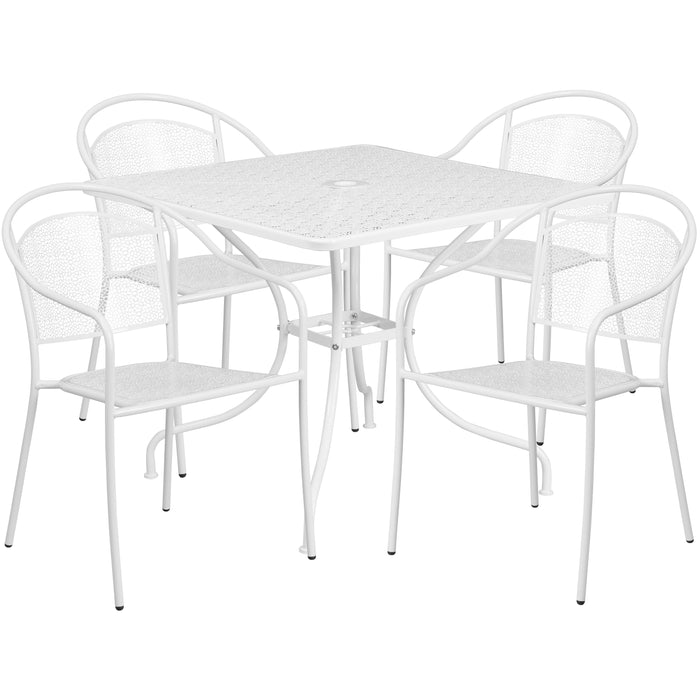 Commercial 35.5" Square Metal Garden Patio Table Set w/ 4 Round Back Chairs