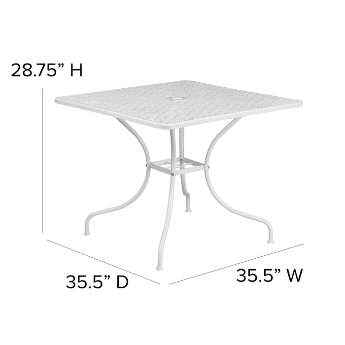 Commercial Grade 35.5" Square Colorful Metal Garden Patio Table with Umbrella Hole