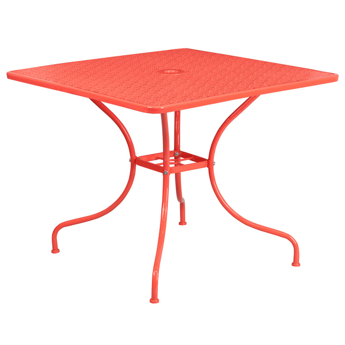 Commercial Grade 35.5" Square Colorful Metal Garden Patio Table with Umbrella Hole